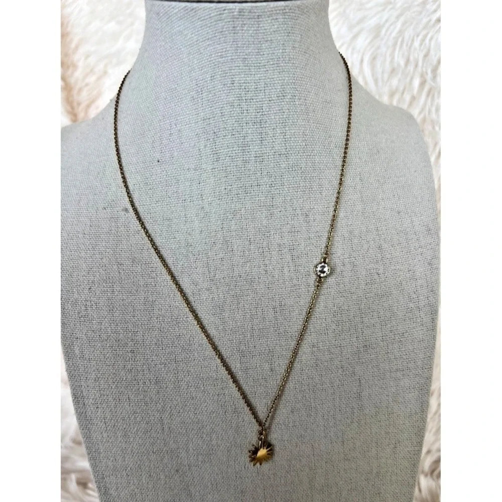 Alexa's Angels Gold Tone Necklace Sunburst Charm Crystal Dainty Minimalist‎ 17